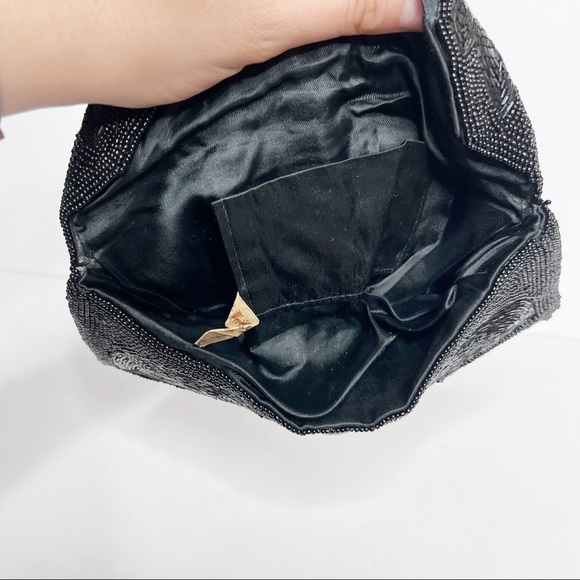 Vintage 50’s La Regale Original Black Beaded Flower Clutch Purse - Picture 6 of 6